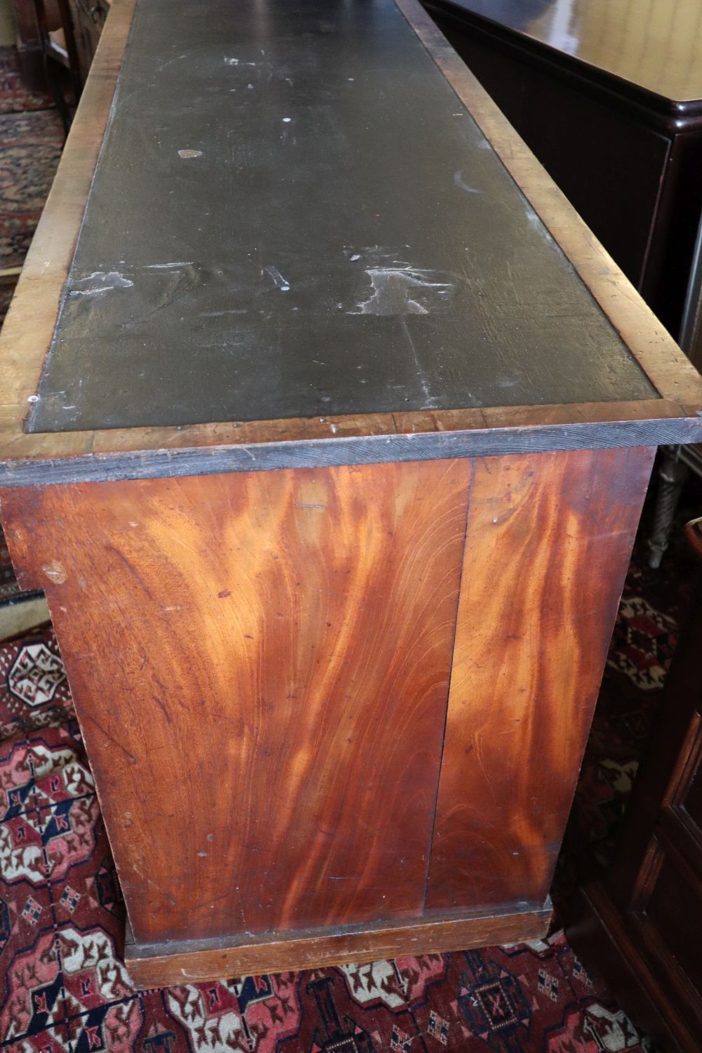 A Victorian mahogany kneehole desk, width 151cm depth 55cm height 76cm